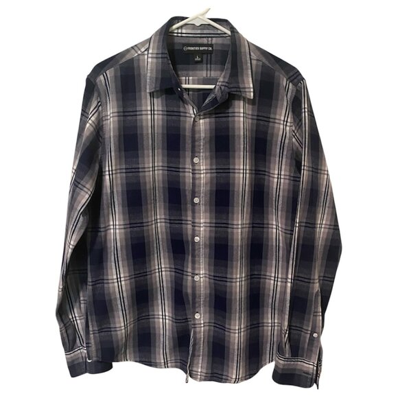 Frontier Supply Co. Men's Button Up Flannel Plaid Blue Grey Size Large - Picture 1 of 8